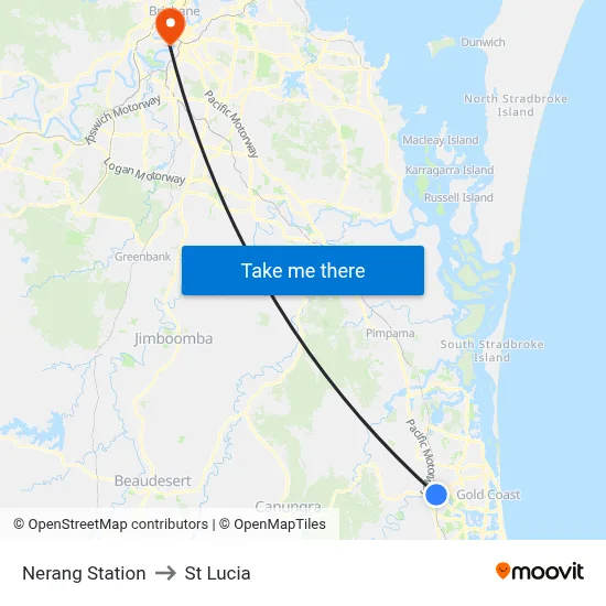 Nerang Station to St Lucia map