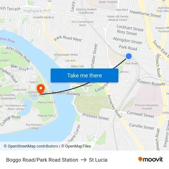 Boggo Road Station to St Lucia map