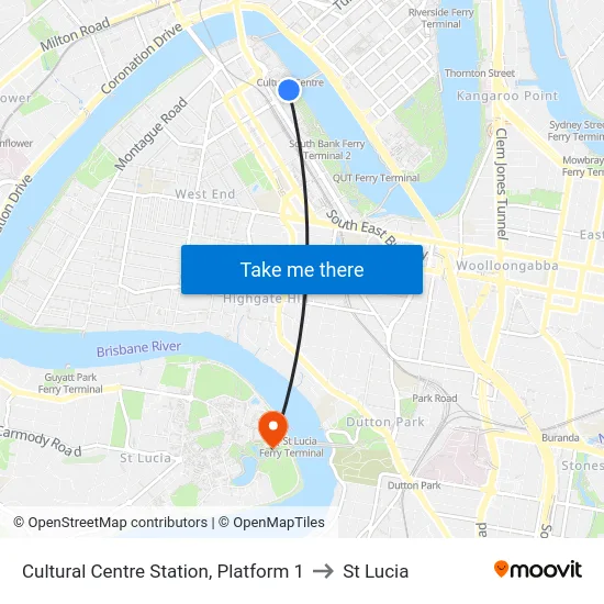 Cultural Centre Station, Platform 1 to St Lucia map