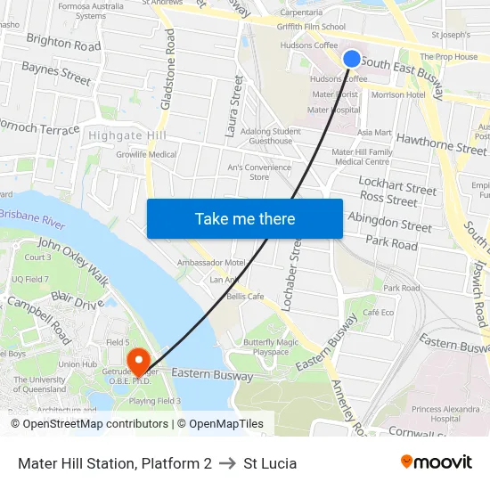 Mater Hill Station, Platform 2 to St Lucia map