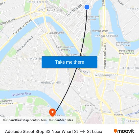 Adelaide Street Stop 33 Near Wharf St to St Lucia map