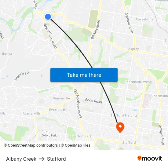 Albany Creek to Stafford map