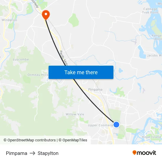 Pimpama to Stapylton map