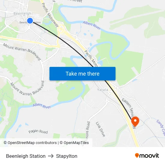 Beenleigh Station to Stapylton map
