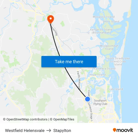 Westfield Helensvale to Stapylton map