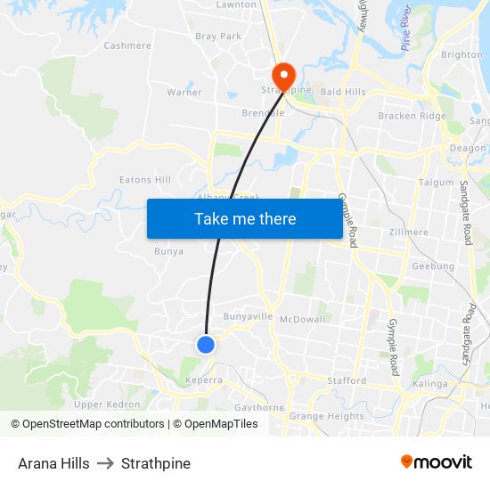 Arana Hills to Strathpine map