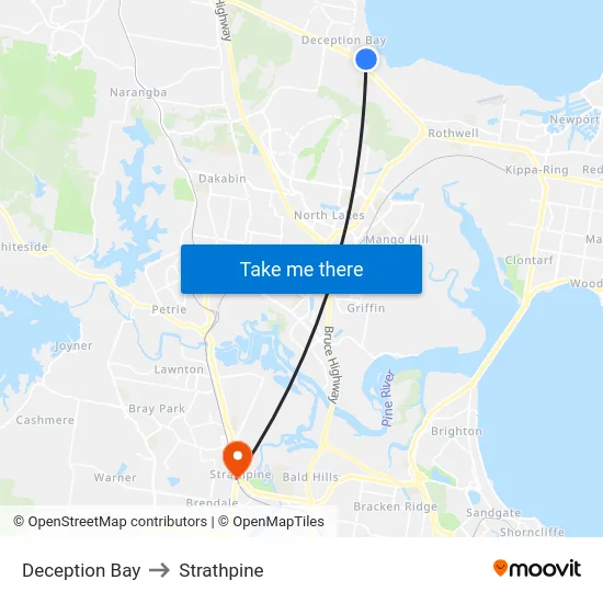 Deception Bay to Strathpine map