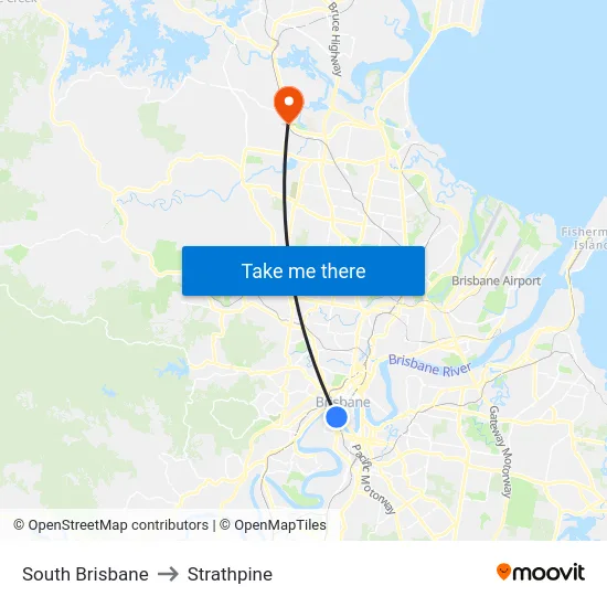 South Brisbane to Strathpine map