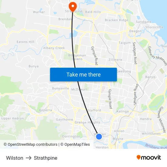 Wilston to Strathpine map