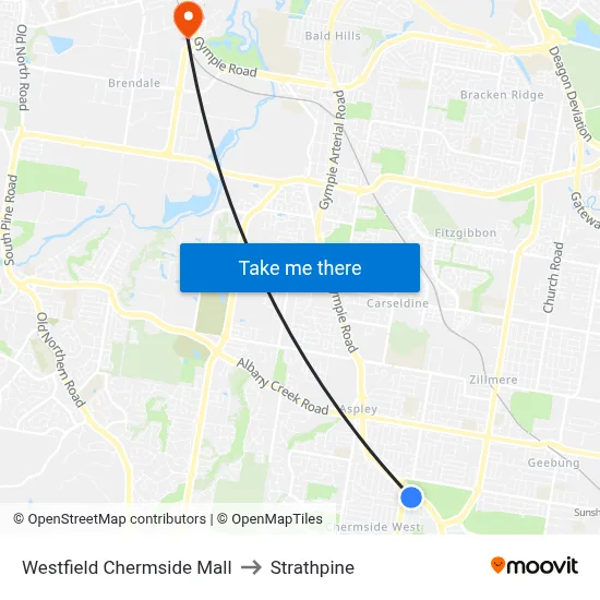 Westfield Chermside Mall to Strathpine map