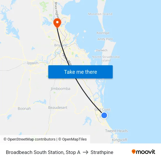 Broadbeach South Station, Stop A to Strathpine map