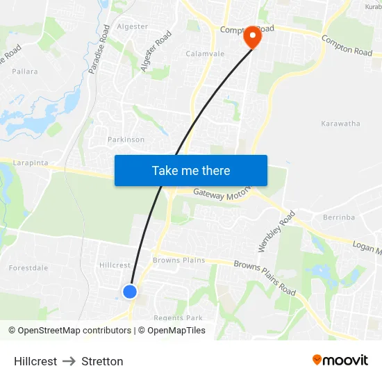 Hillcrest to Stretton map