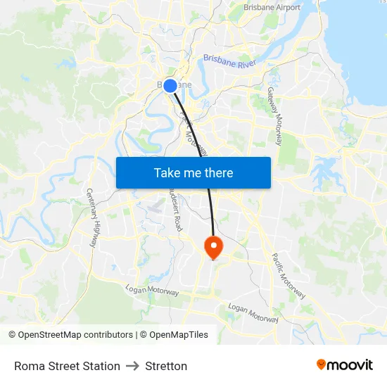 Roma Street Station to Stretton map