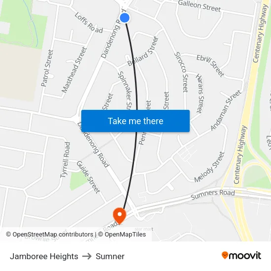Jamboree Heights to Sumner map