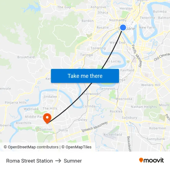 Roma Street Station to Sumner map
