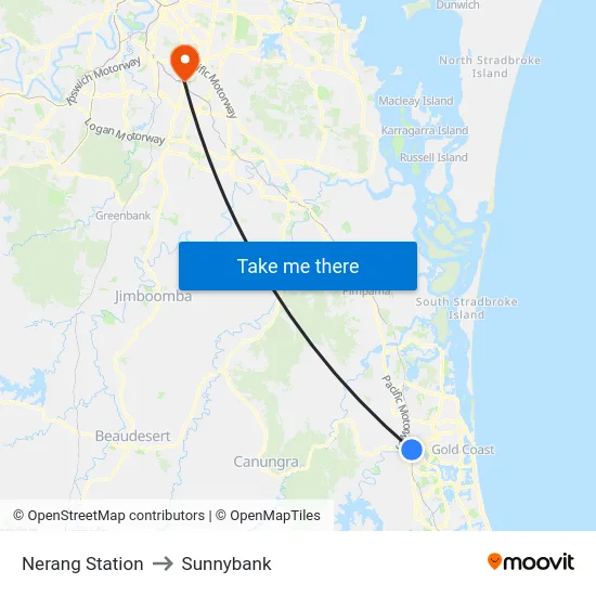 Nerang Station to Sunnybank map