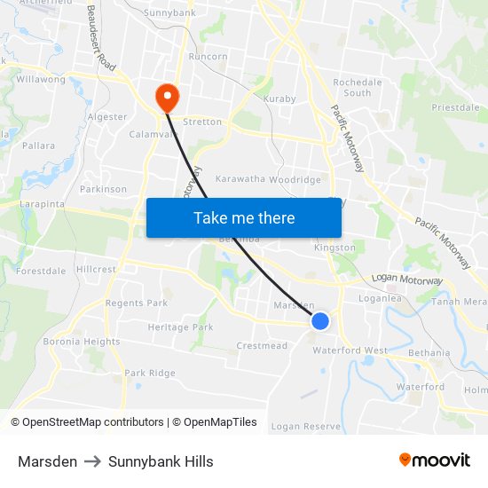 Marsden to Sunnybank Hills map