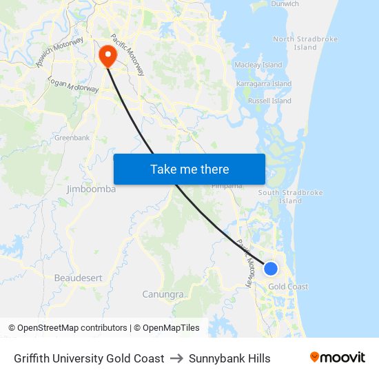 Griffith University Gold Coast to Sunnybank Hills map