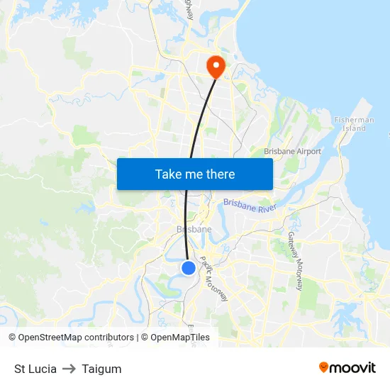 St Lucia to Taigum map