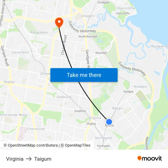 Virginia to Taigum map
