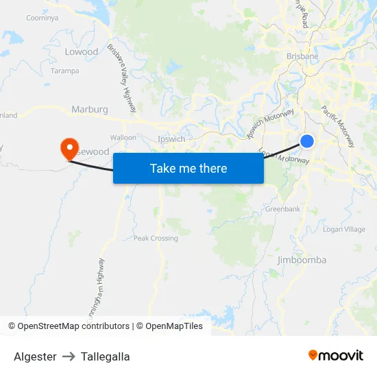 Algester to Tallegalla map