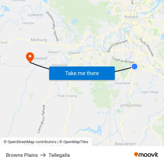 Browns Plains to Tallegalla map