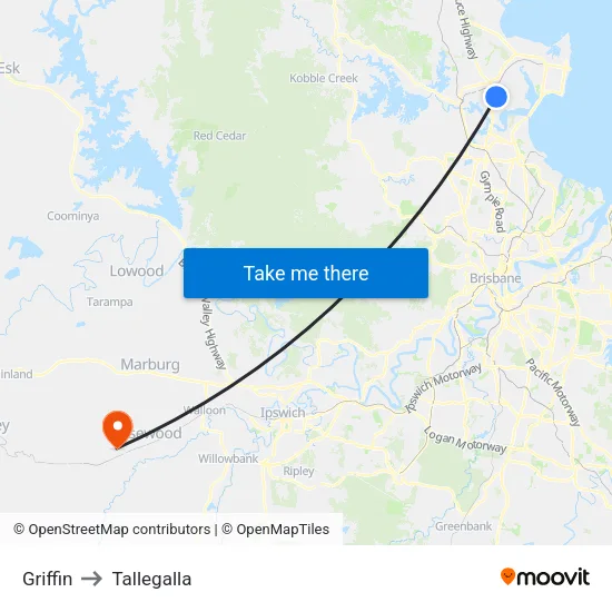 Griffin to Tallegalla map