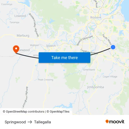 Springwood to Tallegalla map