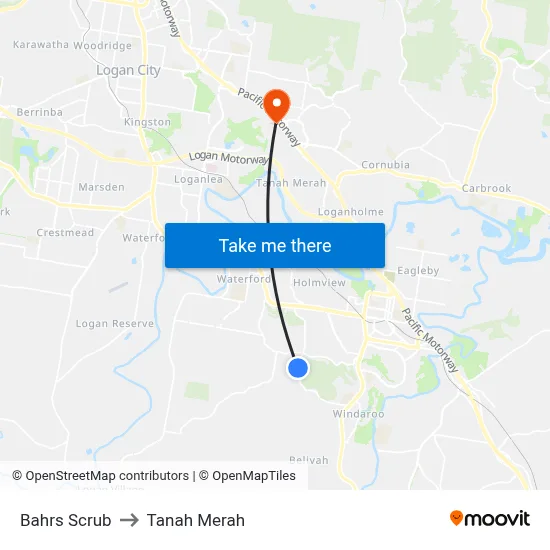 Bahrs Scrub to Tanah Merah map