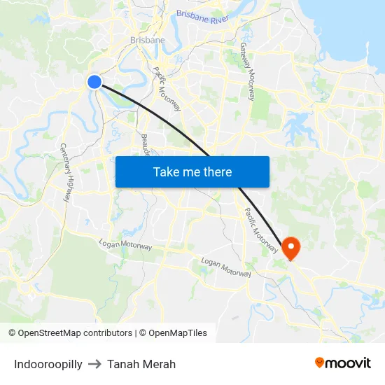 Indooroopilly to Tanah Merah map