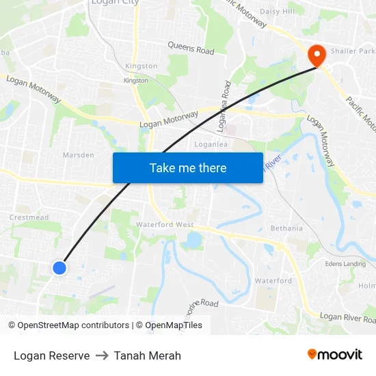 Logan Reserve to Tanah Merah map