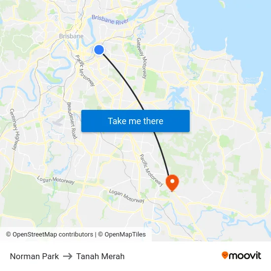 Norman Park to Tanah Merah map
