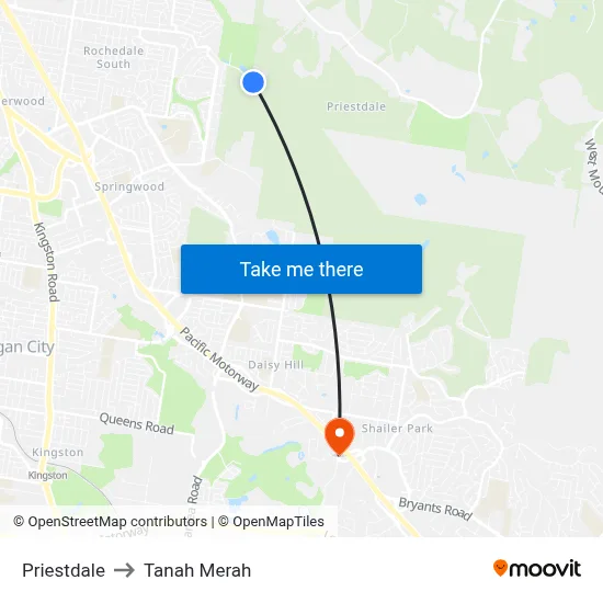 Priestdale to Tanah Merah map