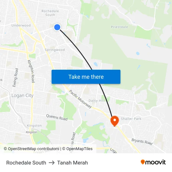 Rochedale South to Tanah Merah map