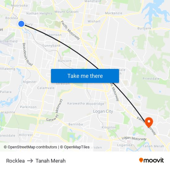 Rocklea to Tanah Merah map