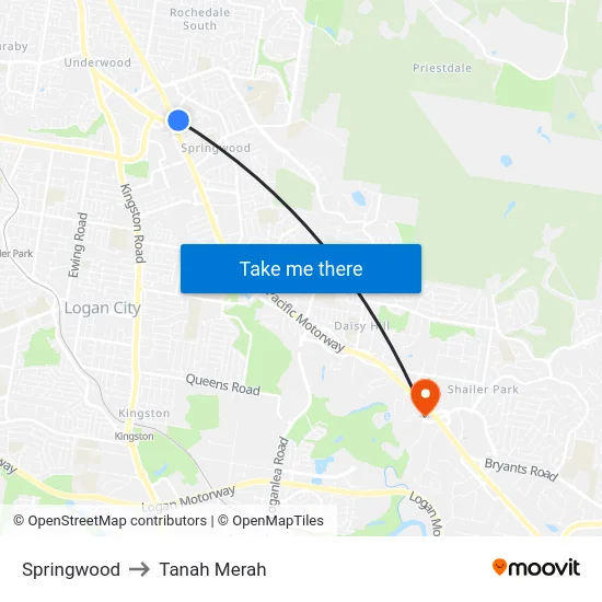Springwood to Tanah Merah map
