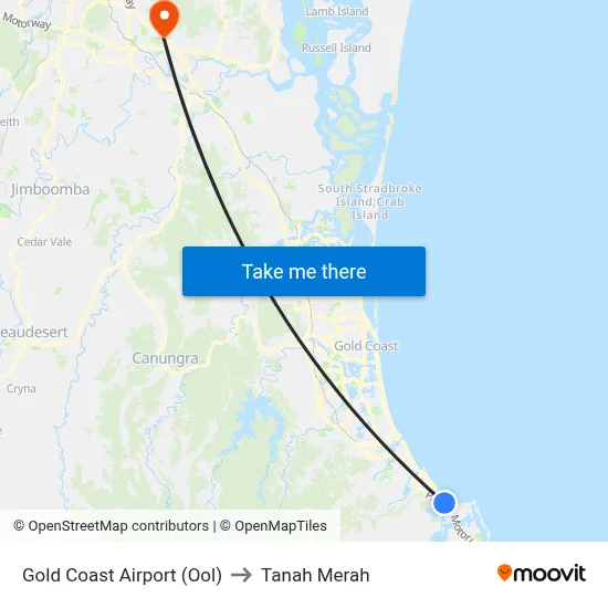 Gold Coast Airport (Ool) to Tanah Merah map