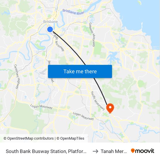 South Bank Busway Station, Platform 2 to Tanah Merah map