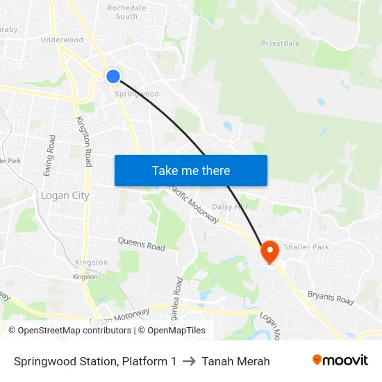 Springwood Station, Platform 1 to Tanah Merah map