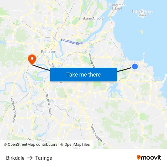 Birkdale to Taringa map