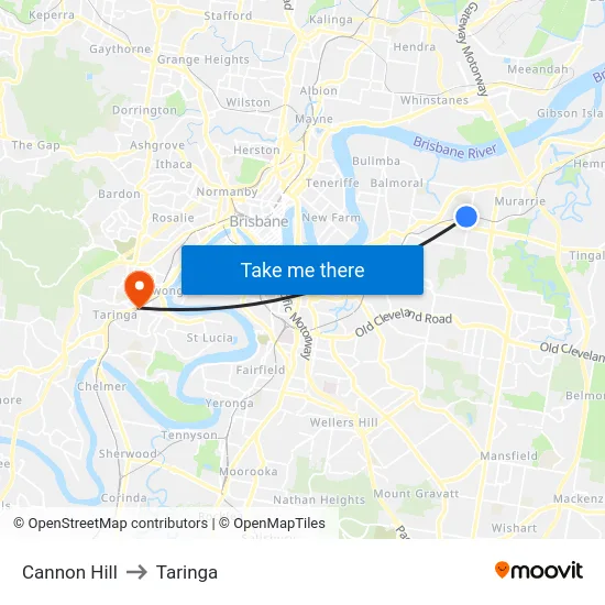Cannon Hill to Taringa map