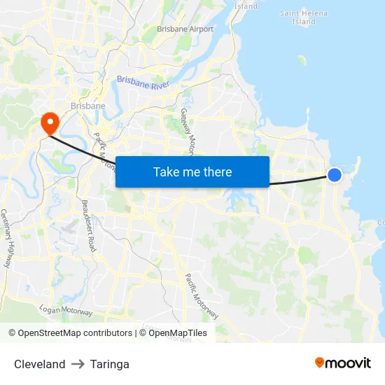 Cleveland to Taringa map
