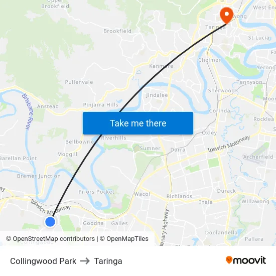 Collingwood Park to Taringa map
