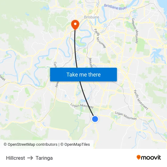 Hillcrest to Taringa map