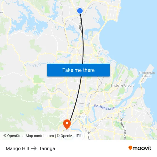 Mango Hill to Taringa map
