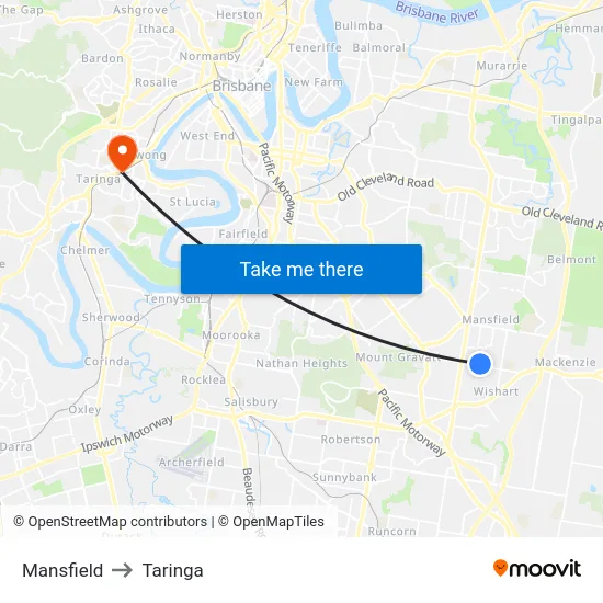 Mansfield to Taringa map