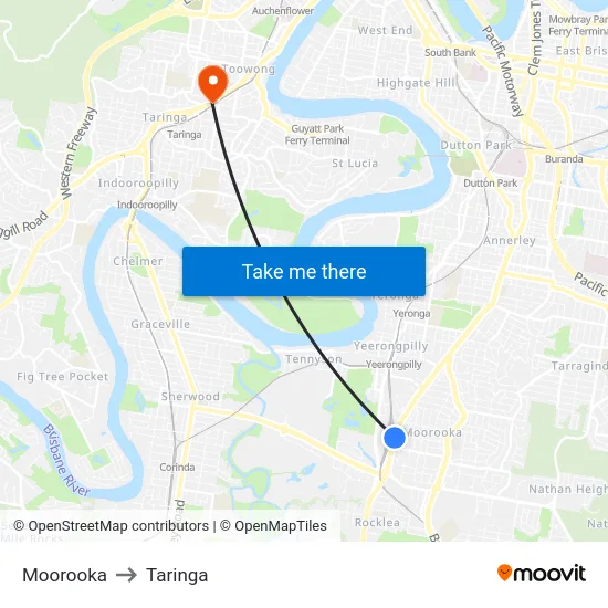 Moorooka to Taringa map
