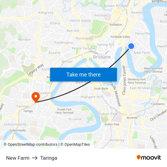 New Farm to Taringa map