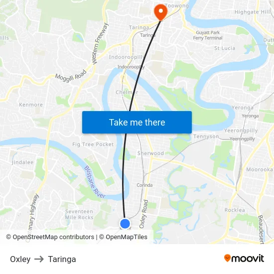 Oxley to Taringa map