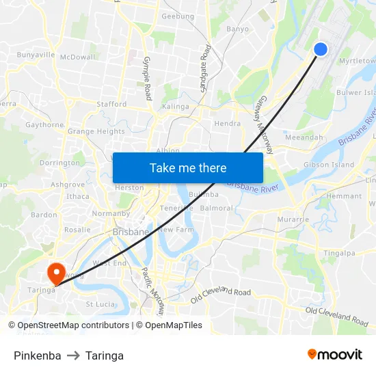 Pinkenba to Taringa map